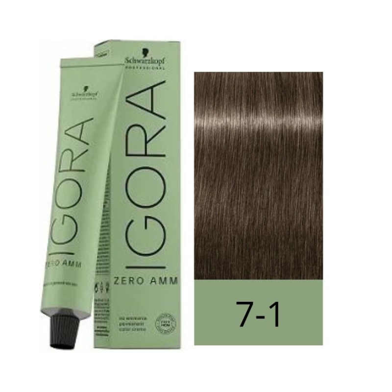 Schwarzkopf Zero Amm Tinte Sin Amoniaco 7-1 Rubio Medio Ceniza 60 ml