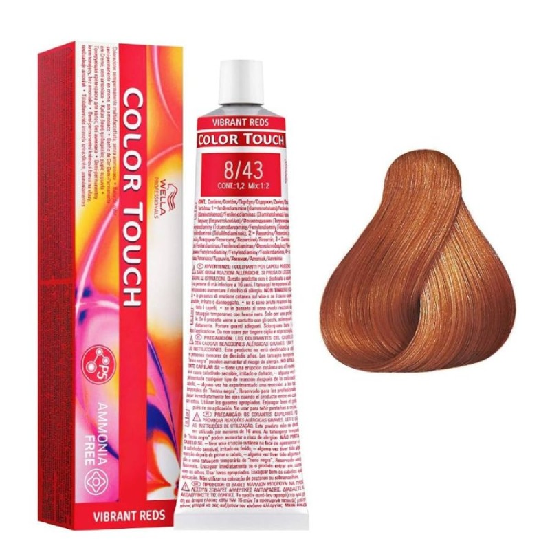 Wella COLOR TOUCH VIBRANT REDS ammonia free 8/43 Rubio Claro Cobrizo Dorado 60 ml