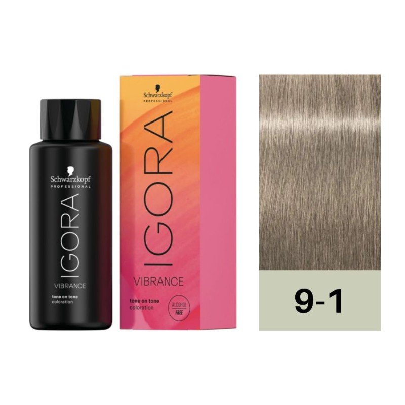 Schwarzkopf Igora Vibrance 9-1 Rubio Muy Claro Ceniza 60 ml (Sin Alcohol)