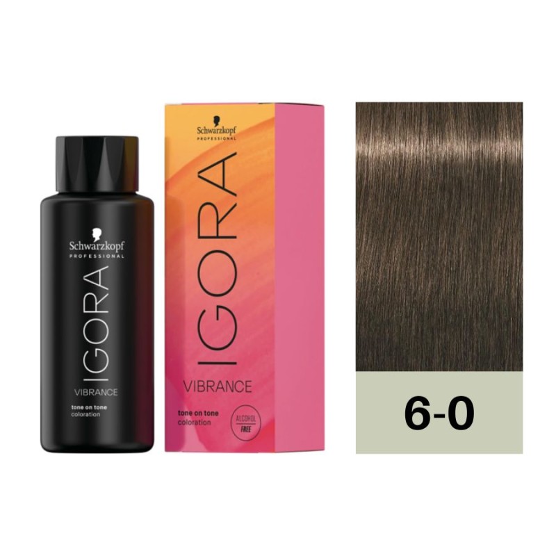 Schwarzkopf Igora Vibrance 6-0 Rubio Oscuro Natural 60 ml Baño de Color (Sin Alcohol)