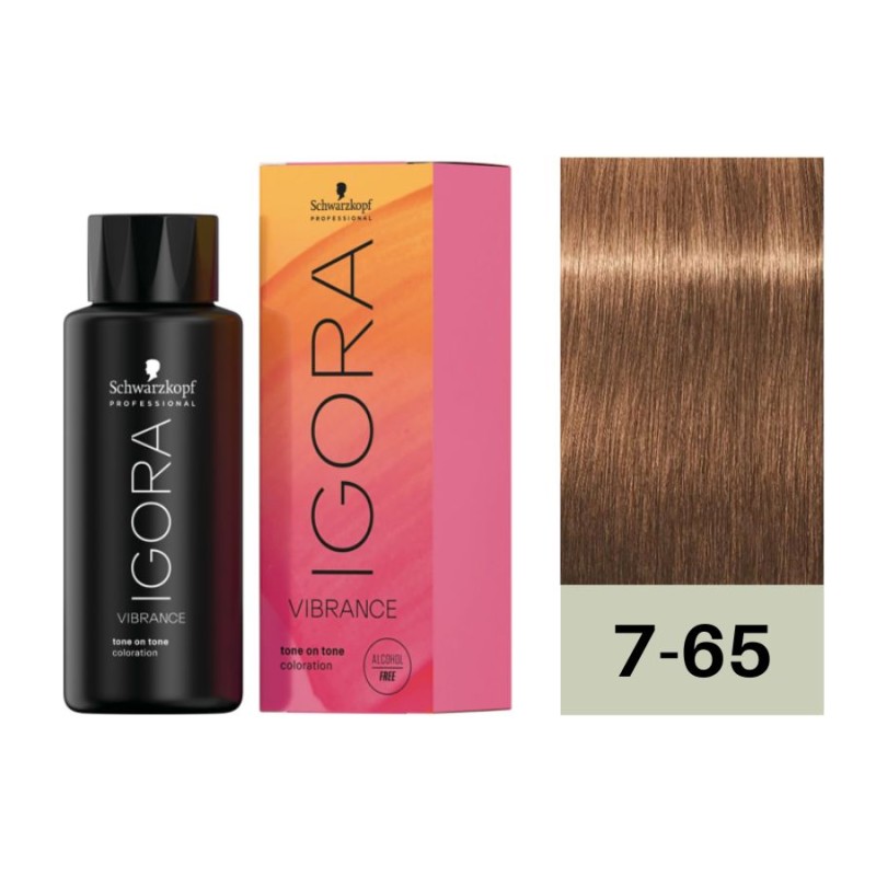 Schwarzkopf Igora Vibrance 7-65 Rubio Medio Chocolate Dorado 60 ml Baño de Color (Sin Alcohol)