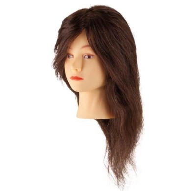 STEINHART Cabeza maniqui de cabello humano 100% natural Castaño oscuro 45 cm
