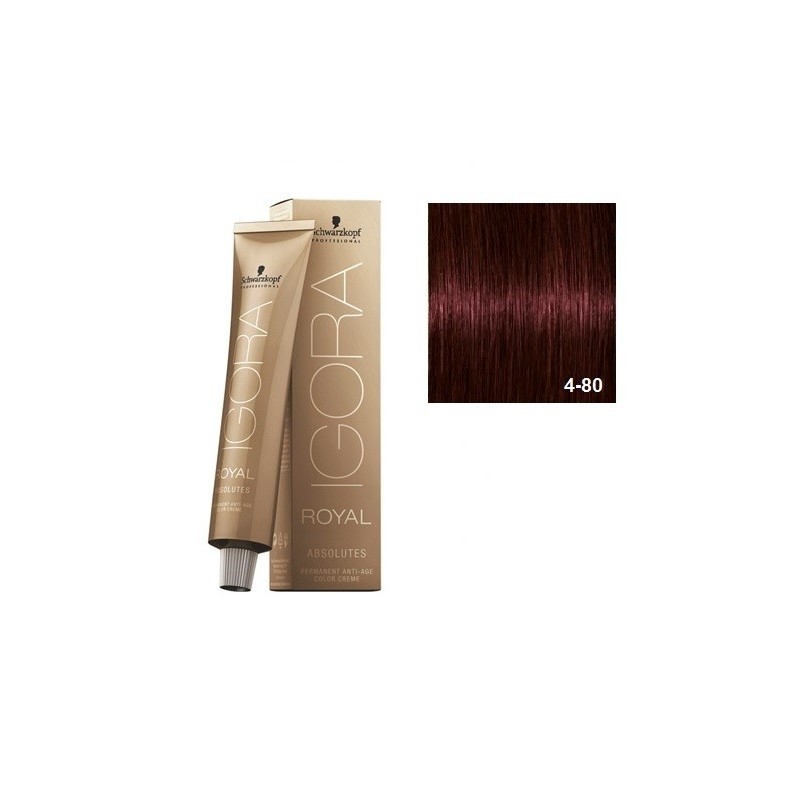 SCHWARZKOPF IGORA ROYAL ABSOLUTES 4-80 CASTAÑO MEDIO ROJO NATURAL + OXIGENADA 30 VOL.