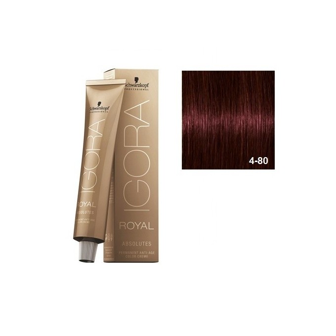 SCHWARZKOPF IGORA ROYAL ABSOLUTES 4-80 CASTAÑO MEDIO ROJO NATURAL + OXIGENADA 30 VOL.