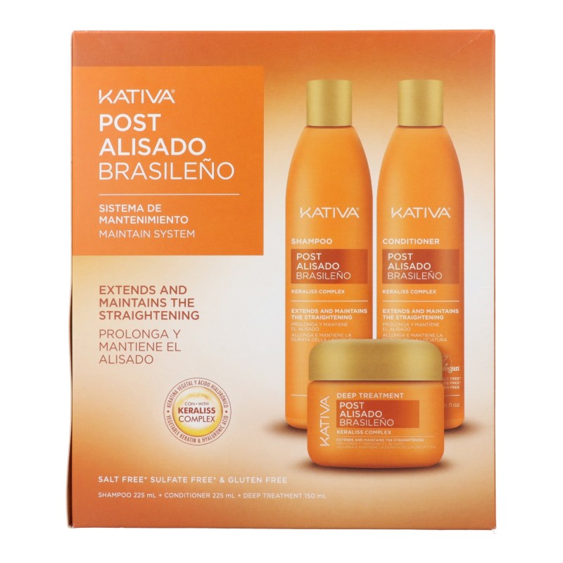 Kativa Pack Post Alisado Brasileño Kit Champú + Acondicionador + Tratamiento
