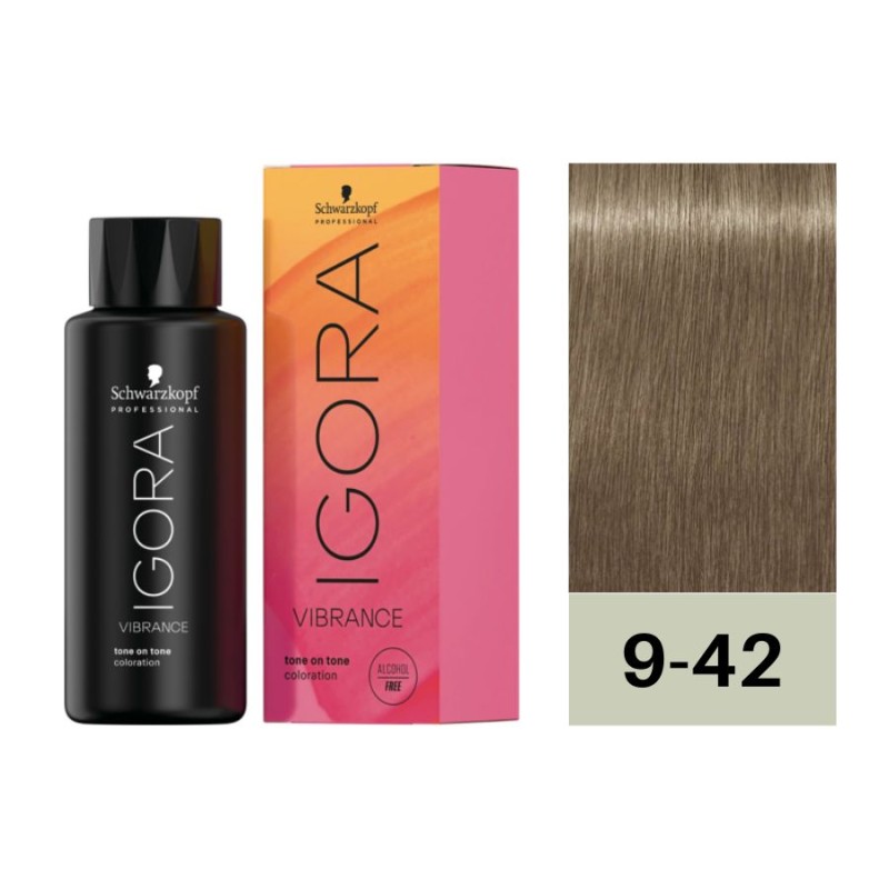 Schwarzkopf Igora Vibrance 9-42 Rubio Muy Claro Beige Humo 60 ml (Sin Alcohol)