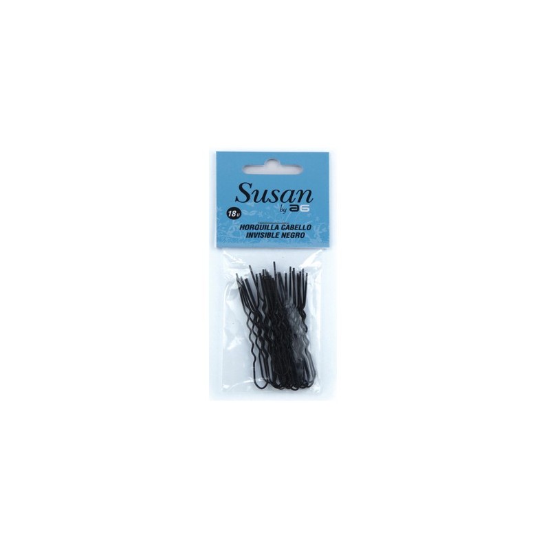 Susan Horquillas Invisibles Negras con Bolita (18 uds)