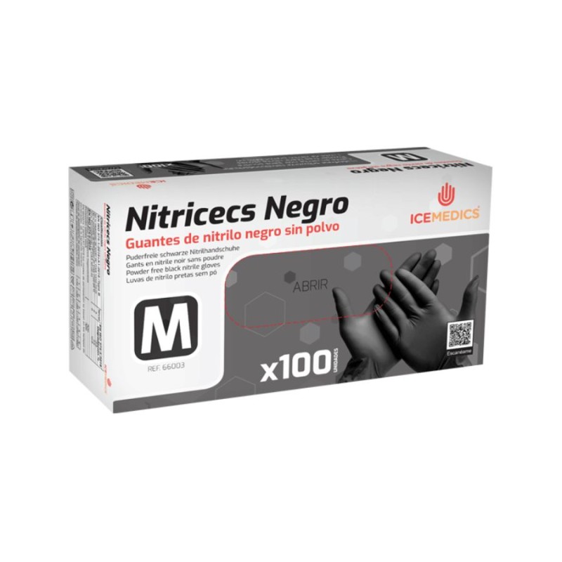 ICE Medics Guantes Nitrilo Negro sin Polvo x100 Talla M
