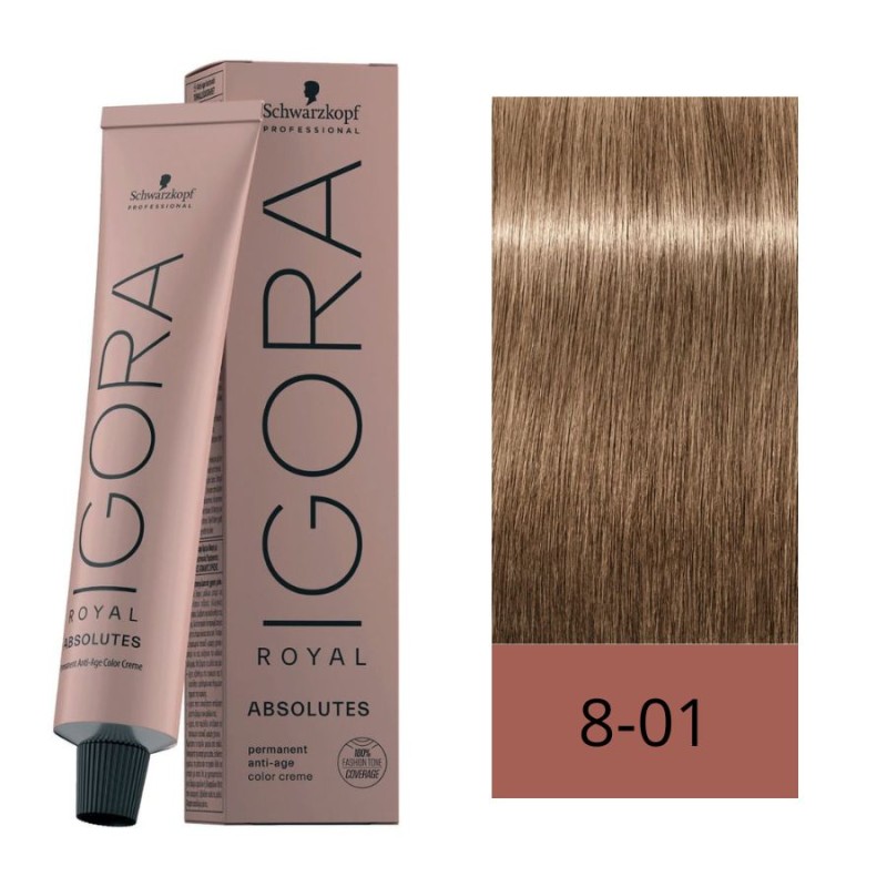 Schwarzkopf Tinte Igora Royal Absolutes 8-01 Rubio Claro Ceniza Natural 60 ml
