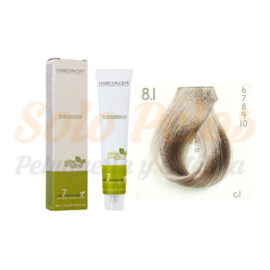 Hairconcept Tinte Sin Amoniaco ni PPD 8-1 Rubio Claro Ceniza 60 ml Elite Evolution Organic Color