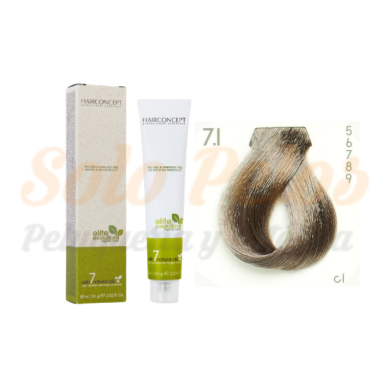Hairconcept Tinte Sin Amoniaco ni PPD 7-1 Rubio Medio Ceniza 60 ml Elite Evolution Organic Color