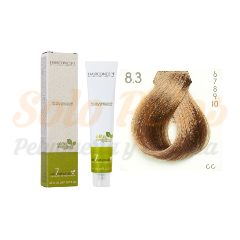 HAIRCONCEPT 8-3 Rubio claro dorado ELITE EVOLUTION ORGANIC COLOR (SIN AMONIACO NI PPD) 60 ml