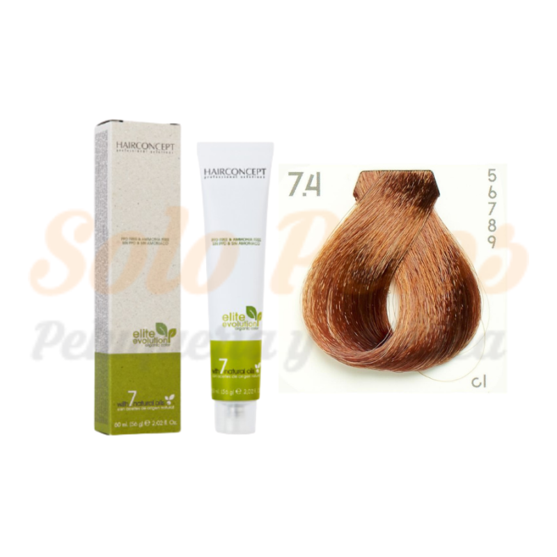 HAIRCONCEPT 7-4 Rubio medio cobre ELITE EVOLUTION ORGANIC COLOR (SIN AMONIACO NI PPD) 60 ml