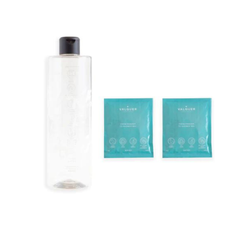 Valquer Shake Gel de Baño Sostenible 2 sobres Water + botella reutilizable