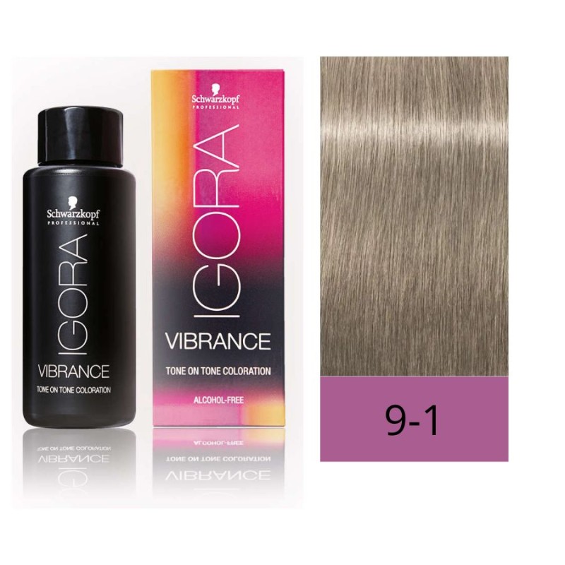 Schwarzkopf Igora Vibrance 9-1 Rubio Muy Claro Ceniza 60 ml (Sin Alcohol)