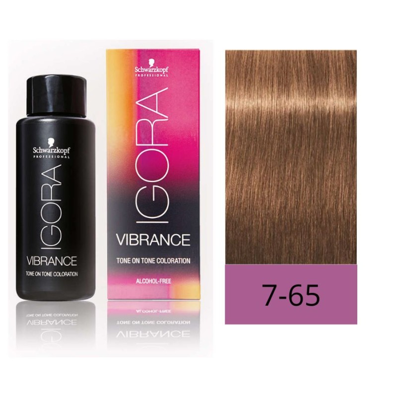 Schwarzkopf Igora Vibrance 7-65 Rubio Medio Chocolate Dorado 60 ml Baño de Color (Sin Alcohol)